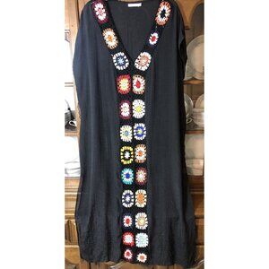 Blue Island Swim Cover Up Crochet Granny Square Boho Hippie Size S/M 48" Long